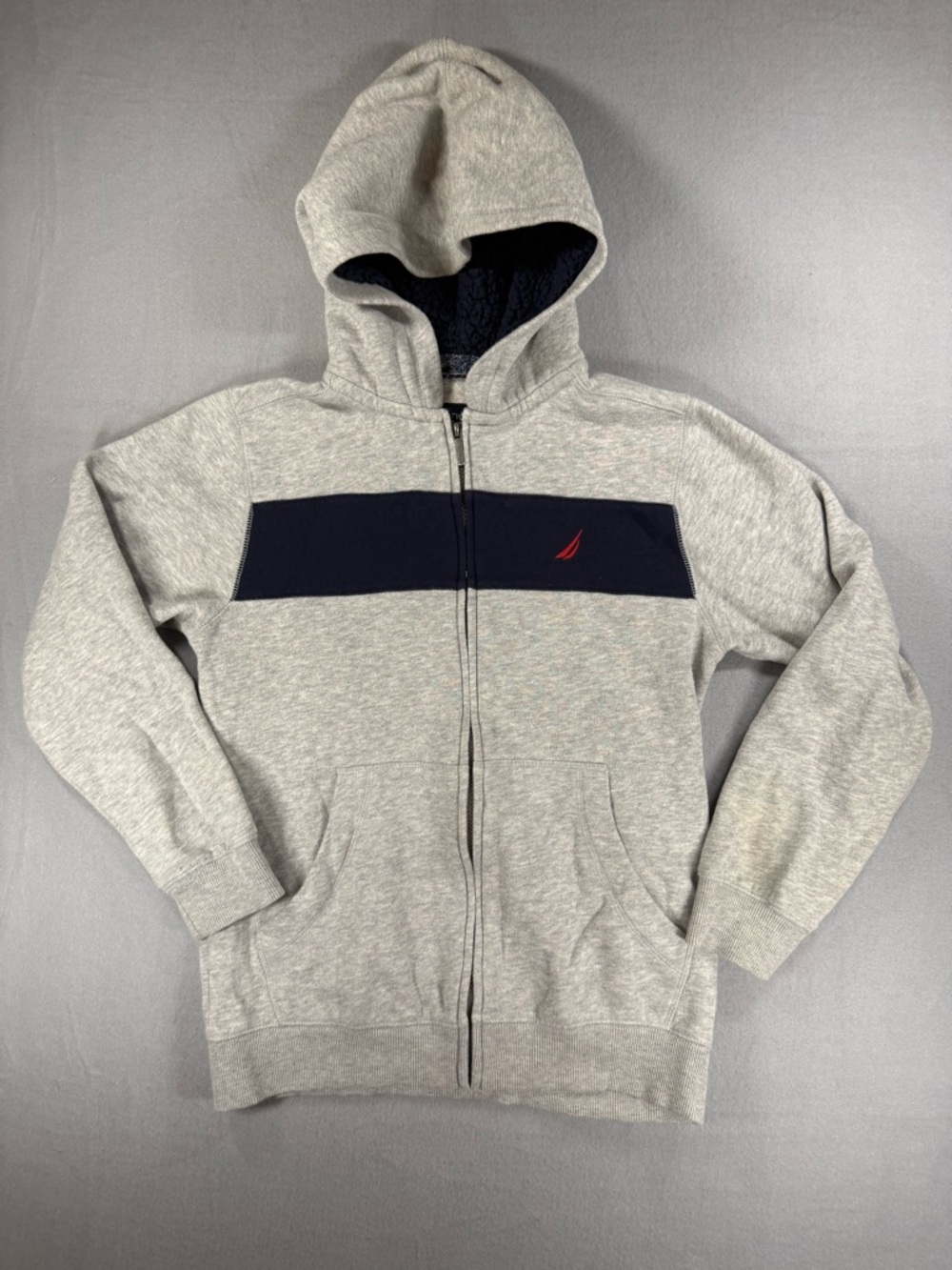Nautica Navy Label Sherpa-Lined Hoodie (Grey/White)